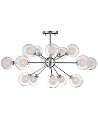 Modern Ceiling Light Semi Flush Mount Fixture Chrome 30.75" Wide 15-Light Sputnik Style Double Clear Frosted Glass for Bedroom Kitchen Living Roo