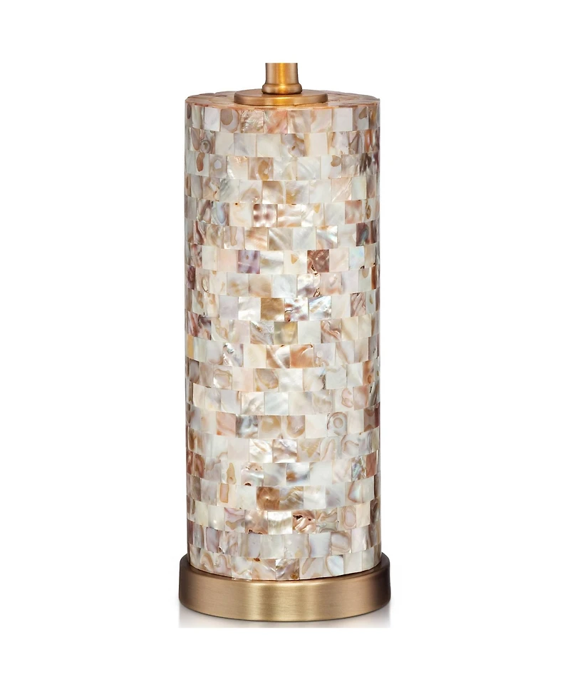 Margaret Coastal Accent Table Lamp 23" High Mother of Pearl Tile Cylinder Glass Cream Linen Fabric Drum Shade for Living Room Bedroom Beach House