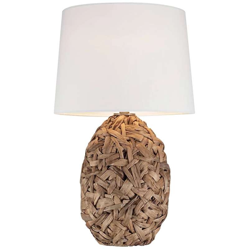 360 Lighting Nantucket Modern Coastal Table Lamp 26" High Natural Woven Seagrass White Drum Shade for Bedroom Living Room House Bedside Nightstan
