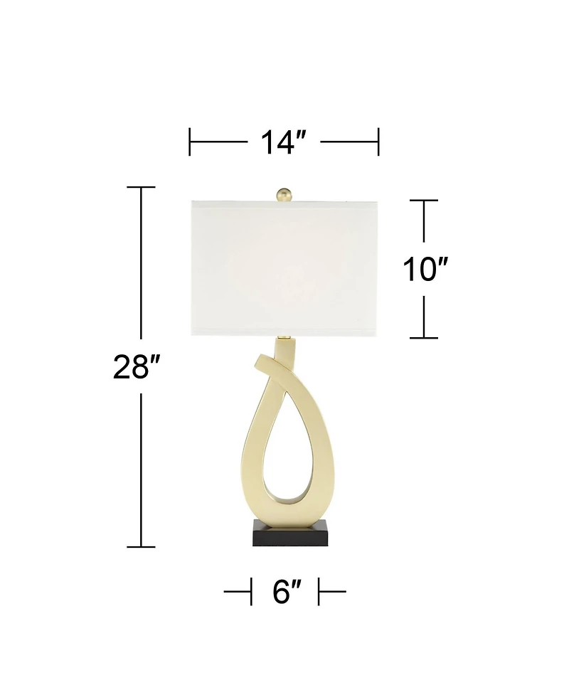 360 Lighting Simone Modern Table Lamps 28" Tall Set of 2 Sculptural Gold Metal Usb Charging Port White Rectangular Shade Bedroom Living Room