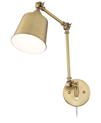 360 Lighting Mendes Modern Swing Arm Wall Lamps Set of 2 Brass Gold Plug-in Light Fixture Metal Shade for Bedroom Bedside Living Room Reading House