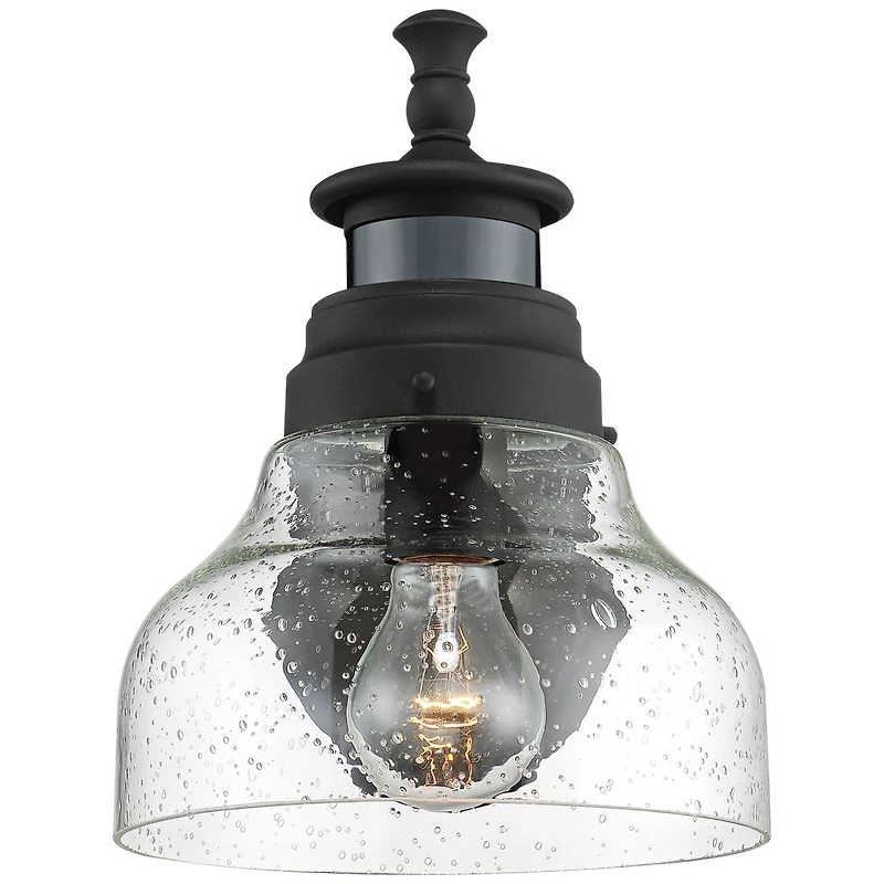 Nobel Modern Outdoor Wall Light Fixture Black Steel 10" Clear Seedy Glass Motion Sensor Dusk to Dawn for Exterior House Porch Patio Outside Deck Garag