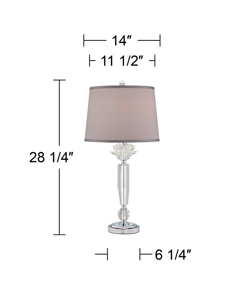 Vienna Full Spectrum Olivia 28 1/4" Tall Traditional Glam End Table Lamp Clear Crystal Single Gray Shade Living Room Bedroom