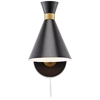 360 Lighting Venice Mid Century Modern Wall Lamp Matte Black Brass Plug-in 6 1/4" Light Fixture Adjustable Metal Cone Shade for Bedroom Living Ro