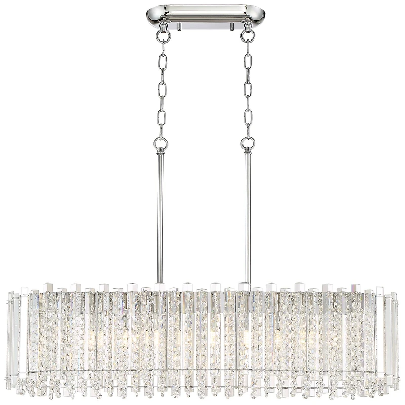 Possini Euro Design Mirabell Chrome Linear Island Pendant Chandelier 34" Wide Modern Led Clear Glass Crystal 6-Light Fixture for Dining Room Kitc