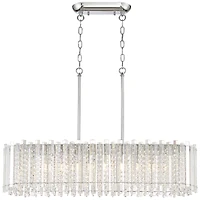 Possini Euro Design Mirabell Chrome Linear Island Pendant Chandelier 34" Wide Modern Led Clear Glass Crystal 6-Light Fixture for Dining Room Kitc