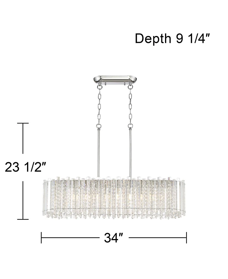 Possini Euro Design Mirabell Chrome Linear Island Pendant Chandelier 34" Wide Modern Led Clear Glass Crystal 6-Light Fixture for Dining Room Kitc