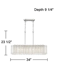 Possini Euro Design Mirabell Chrome Linear Island Pendant Chandelier 34" Wide Modern Led Clear Glass Crystal 6-Light Fixture for Dining Room Kitc