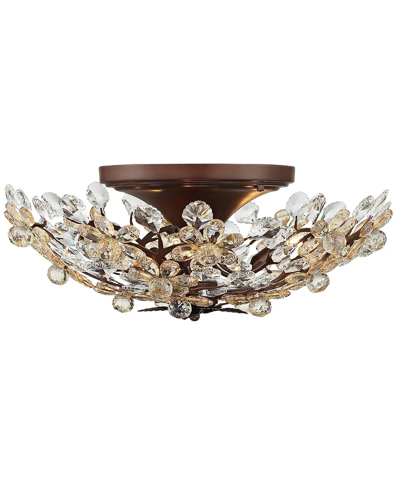 Vienna Full Spectrum Blooms Vintage Ceiling Light Semi Flush Mount Fixture 21" Wide Weathered Brown 5-Light for Bedroom Kitchen Living Room Hallw