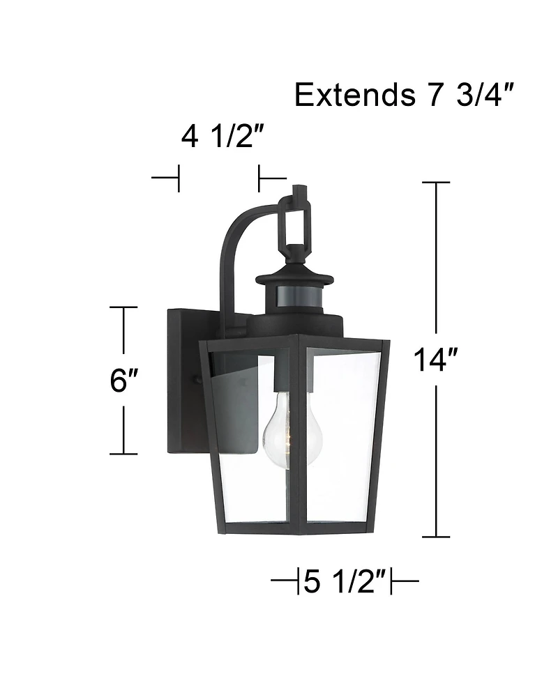 Possini Euro Design Ackerly Modern Outdoor Wall Light Fixture Textured Black Dusk to Dawn Motion Sensor 14" Clear Glass for Post Exterior Barn De