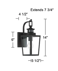 Possini Euro Design Ackerly Modern Outdoor Wall Light Fixture Textured Black Dusk to Dawn Motion Sensor 14" Clear Glass for Post Exterior Barn De
