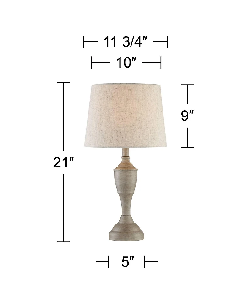 360 Lighting Claude Rustic Farmhouse Accent Table Lamps 21" High Set of 2 Beige Washed Linen Drum Shade for Bedroom Living Room Bedside Nightstan