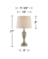 360 Lighting Claude Rustic Farmhouse Accent Table Lamps 21" High Set of 2 Beige Washed Linen Drum Shade for Bedroom Living Room Bedside Nightstan