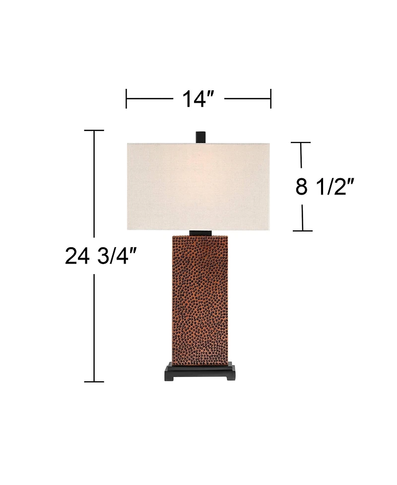 Caldwell Rustic Farmhouse Table Lamps 24.75" Tall Set of 2 Bronze Hammered Textured Fabric Rectangular Shade for Bedroom Living Room House Home Bedsid