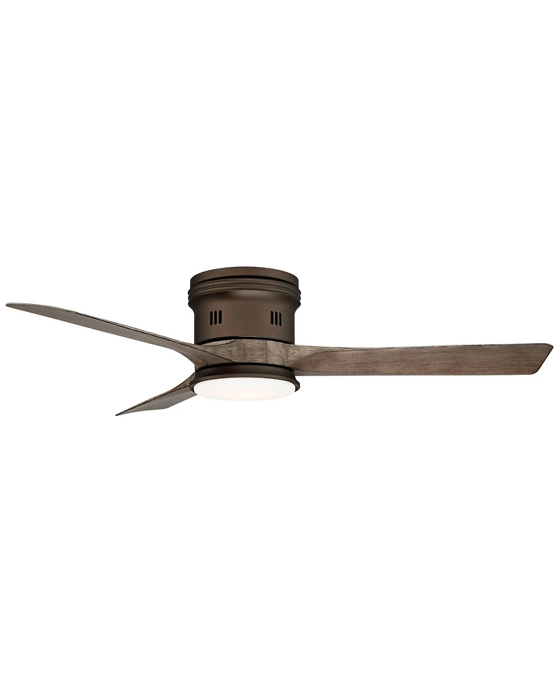 54" Casa Vieja Modern Hugger Low Profile Indoor Outdoor Ceiling Fan with Light Led Remote Bronze Wood Opal Glass Damp Rated Patio