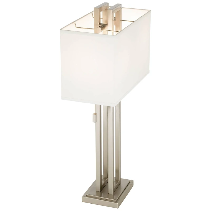 Possini Euro Design Modern Table Lamp 30" Tall Brushed Nickel Metal White Fabric Rectangular Shade for Bedroom Living Room House Bedside Nightsta