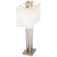 Possini Euro Design Modern Table Lamp 30" Tall Brushed Nickel Metal White Fabric Rectangular Shade for Bedroom Living Room House Bedside Nightsta