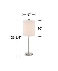 Trotter Modern Table Lamps 23.75" High Set of 2 with Dimmable Usb and Ac Power Outlet Brushed Nickel White Fabric Cylinder Living Room Desk Bedroom Ho