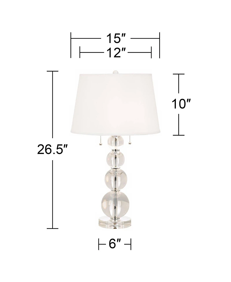 Vienna Full Spectrum Modern Table Lamp 26 1/2" High Stacked Clear Crystal Spheres Glass White Drum Shade for Bedroom Living Room House Home Night