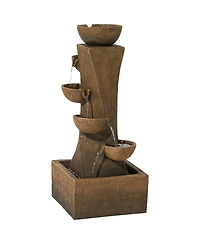 Cascading Bowls 27 1/2" High Large Modern Zen Indoor Outdoor Decor Faux Stone Floor Fountain with Light Led