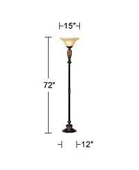 Sonnett Industrial Vintage like Torchiere Floor Lamp Standing 72" Tall Bronze Brown Faux Marble Alabaster Glass Shade Decor for Living Room Readi
