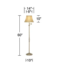Regency Hill Montebello Vintage Retro Floor Lamp 60" Tall Antique Brass Metal Swing Arm Soft Tan Bell Shade for Living Room Bedroom Office House
