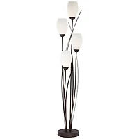 Franklin Iron Works Modern Floor Lamp 4-Light Tree 73" Tall Ginger Black Tulip White Cased Glass Shades for Living Room Bedroom Uplight