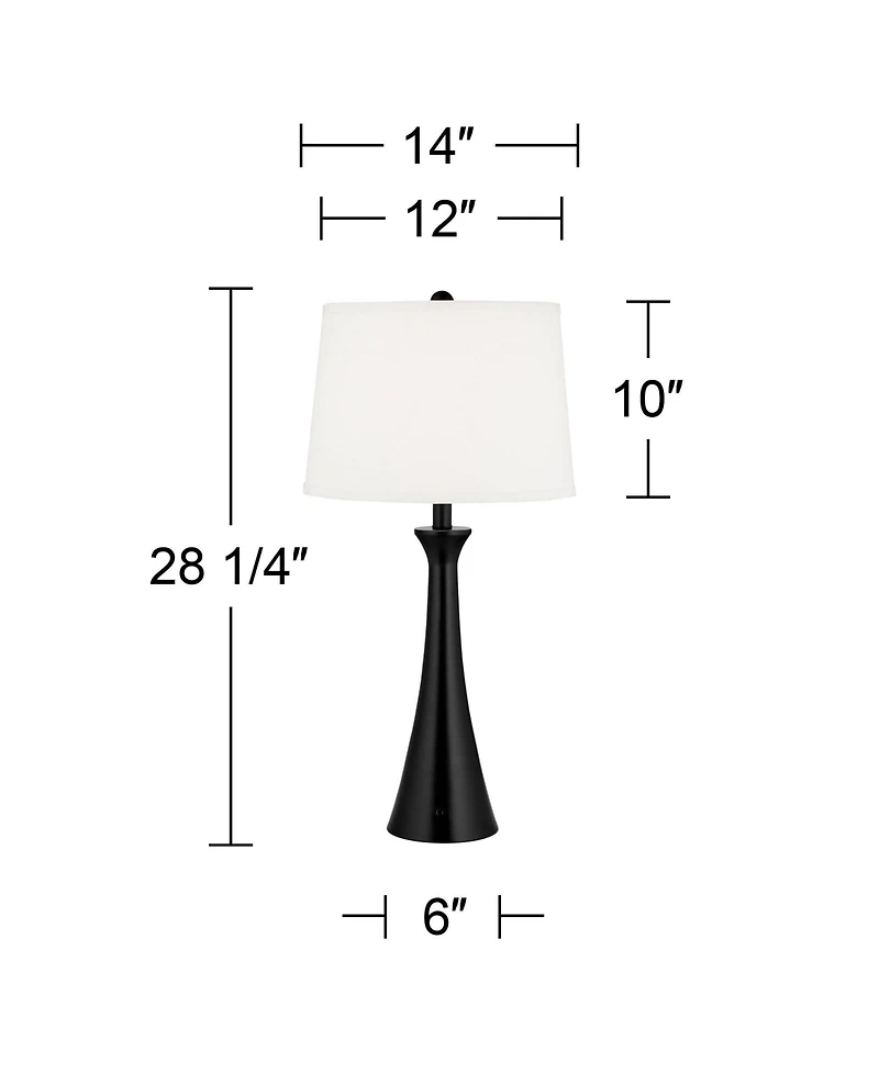 360 Lighting Karl Modern Table Lamps 28 1/4" Tall Set of 2 Black Metal with Usb and Ac Power Outlet in Base White Drum Shade for Bedroom Living R