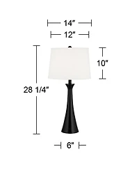 360 Lighting Karl Modern Table Lamps 28 1/4" Tall Set of 2 Black Metal with Usb and Ac Power Outlet in Base White Drum Shade for Bedroom Living R