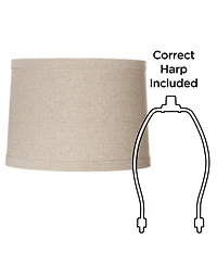 Springcrest Natural Linen Medium Drum Lamp Shade 13" Top x 14" Bottom x 10" High (Spider) Replacement with Harp and Finial