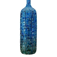 Mid Century Modern Style Table Lamp Ceramic Tiled Teal Tall Tan Linen Fabric Drum Shade Decor for Living Room Bedroom House Bedside Home Office Entryw