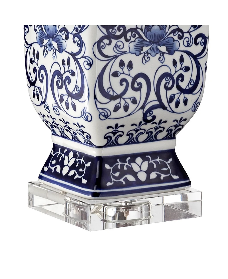 Iris Vintage like Asian Chinese Style Table Lamp 28" Tall Porcelain Blue Floral Jar Geneva White Drum Shade Decor for Living Room Bedroom House B