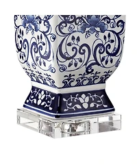 Iris Vintage like Asian Chinese Style Table Lamp 28" Tall Porcelain Blue Floral Jar Geneva White Drum Shade Decor for Living Room Bedroom House B