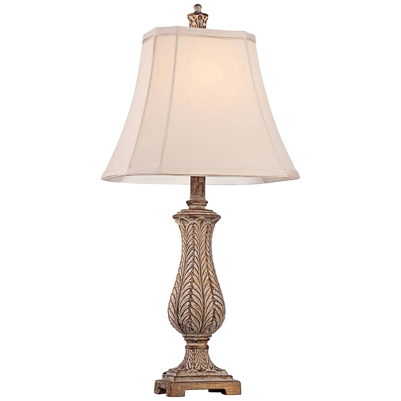Traditional Country Cottage Table Lamp 25" High Antique Gold Leaves Petite Vase Off White Rectangular Shade Decor for Living Room Bedroom House Bedsid
