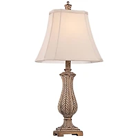Traditional Country Cottage Table Lamp 25" High Antique Gold Leaves Petite Vase Off White Rectangular Shade Decor for Living Room Bedroom House Bedsid