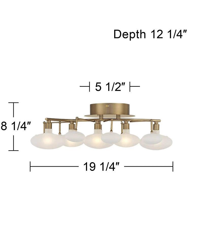 Possini Euro Design Modern Ceiling Light Semi Flush Mount Fixture 19 1/4" Wide Soft Gold 6-Light Opal Glass Shade Bedroom Kitchen