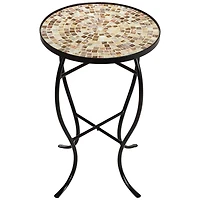 Teal Island Designs Modern Black Round Outdoor Accent Side Table 14" Wide Natural Mosaic Tabletop for Front Porch Patio Home House