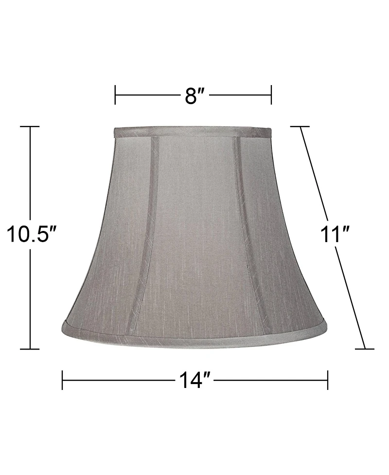 Springcrest Pewter Gray Medium Bell Lamp Shade 8" Top x 14" Bottom x 11" Slant x 10.5" High (Spider) Replacement with Harp and Fin