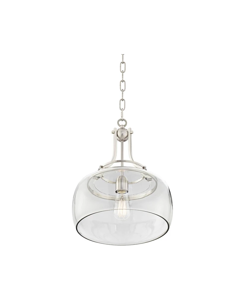 Franklin Iron Works Charleston Brushed Nickel Hanging Pendant Lighting 13.5" Wide Modern Industrial Led Clear Glass Shade Fixture for Dining Room Livi
