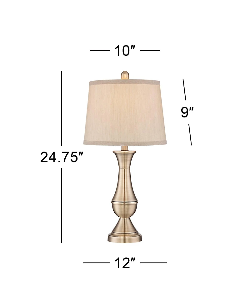 Regency Hill Becky Traditional Table Lamps 24 3/4" High Set of 2 Antique Brass Metal Beige Drum Shade for Bedroom Living Room Bedside Nightstand