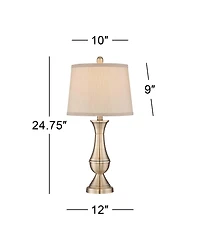 Regency Hill Becky Traditional Table Lamps 24 3/4" High Set of 2 Antique Brass Metal Beige Drum Shade for Bedroom Living Room Bedside Nightstand