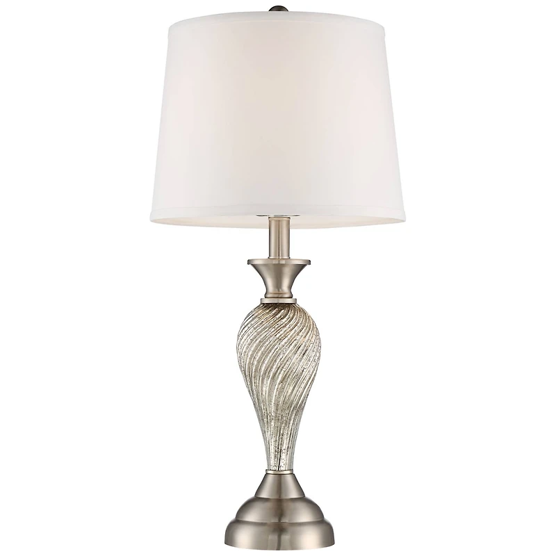 Regency Hill Arden Modern Table Lamps 25" High Set of 2 Mercury Glass Twist White Empire Bell Shade for Bedroom Living Room Bedside Nightstand Ho
