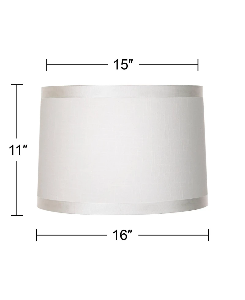 Springcrest White Fabric Medium Drum Lamp Shade 15" Top x 16" Bottom x 11" High (Spider) Replacement with Harp and Finial