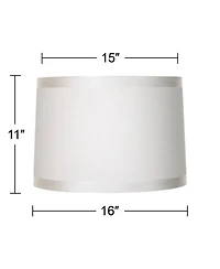 Springcrest White Fabric Medium Drum Lamp Shade 15" Top x 16" Bottom x 11" High (Spider) Replacement with Harp and Finial
