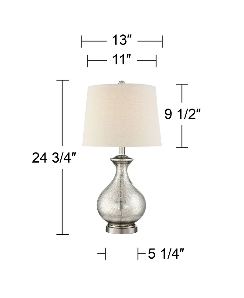 360 Lighting Albert Modern Table Lamp 24 3/4" High Mercury Glass Gourd Oatmeal Drum Shade for Bedroom Living Room Bedside Nightstand Office Kids