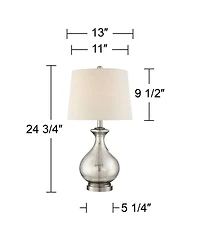 360 Lighting Albert Modern Table Lamp 24 3/4" High Mercury Glass Gourd Oatmeal Drum Shade for Bedroom Living Room Bedside Nightstand Office Kids