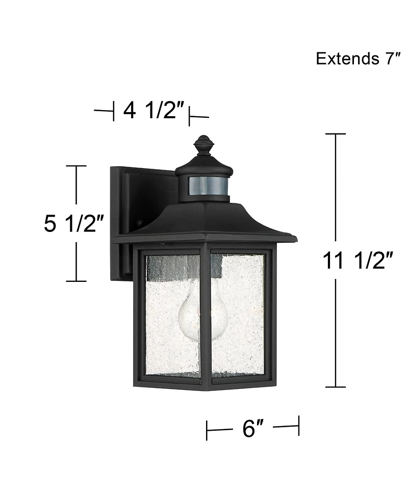 Moray Bay Industrial Outdoor Wall Light Fixture Black Steel 11 1/2" Seedy Glass Motion Sensor Dusk to Dawn for Exterior House Porch Patio Outside Deck