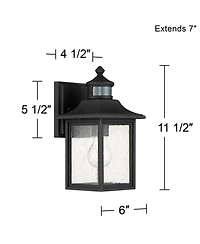 Moray Bay Industrial Outdoor Wall Light Fixture Black Steel 11 1/2" Seedy Glass Motion Sensor Dusk to Dawn for Exterior House Porch Patio Outside Deck