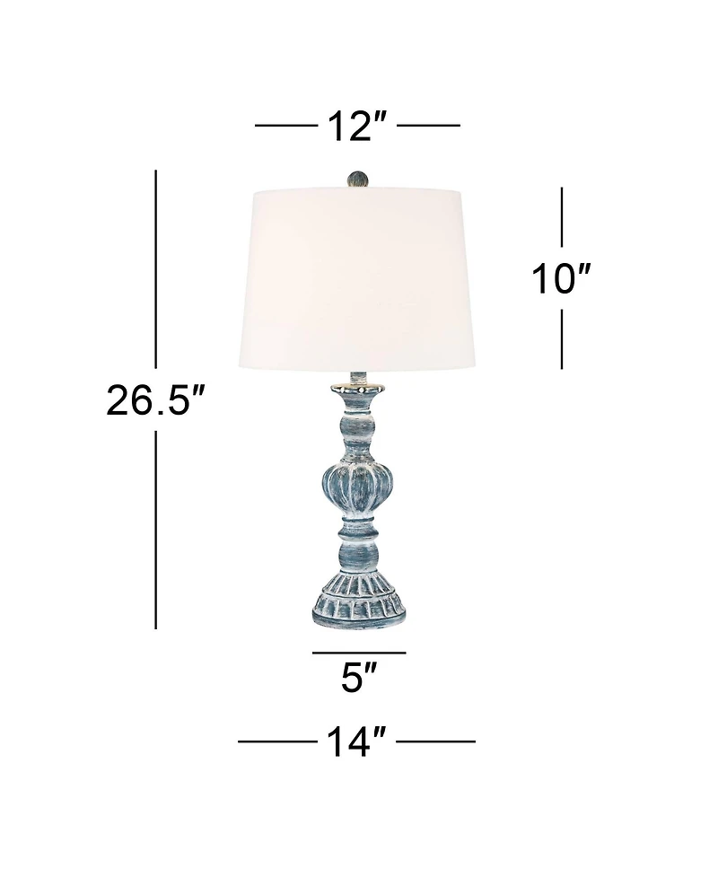 Tanya Coastal Traditional Vintage like Style Table Lamps 26.5" High Set of 2 Blue Washed White Tapered Drum Shade Decor for Living Room Bedroom B
