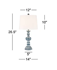 Tanya Coastal Traditional Vintage like Style Table Lamps 26.5" High Set of 2 Blue Washed White Tapered Drum Shade Decor for Living Room Bedroom B
